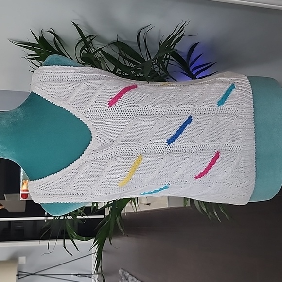 Vintage 80's Memphis Jones Cable Knit V-Neck Vest Retro Sweater Tank - Picture 2 of 6